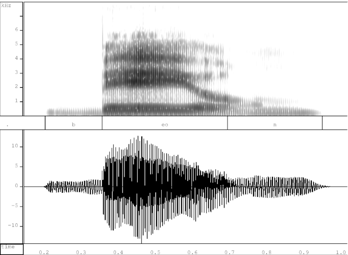 Spectrogram and waveform of Anglo-Saxon beon, "to be"