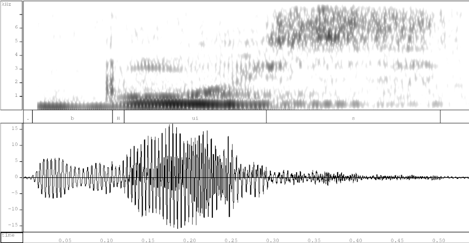 Spectrogram and waveform of Armenian բոյս ‎[buĭs]